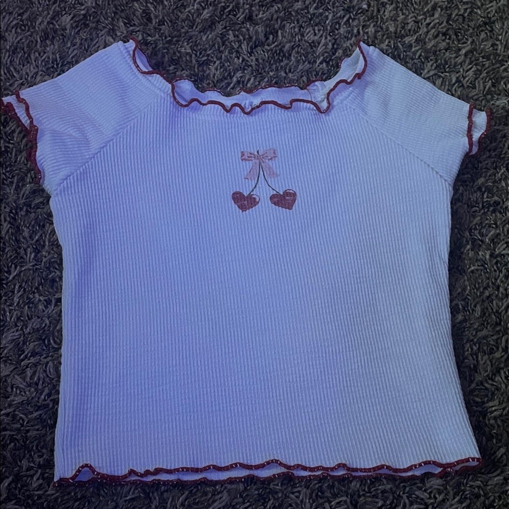 Ruffled White and Red Women's Top